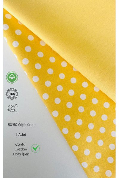 seyranat Çanta-Cüzdan-Hobi İşleri İçin 2 Adet Sarı-Açık Sarı Puanlı Puantiyeli %100 Pamuklu 50*50 Parça Kumaş