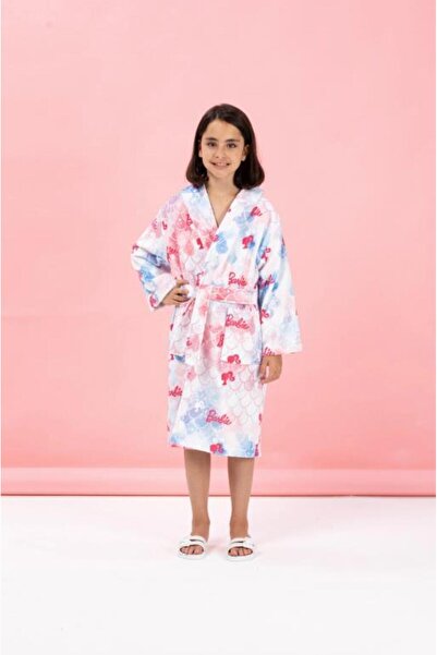 Özdilek Barbie Flake Lisanslı Kapüşonlu Çocuk Bornozu 7/8 Yaş