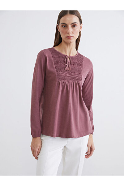 LC Waikiki Sparkling Choices Tie-Up Roba Collar Embroidered Blouse from Shini...