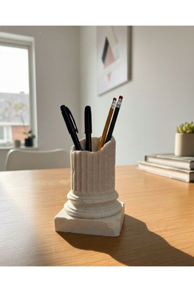San Concept Antik Sütun Tasarım Mermer Desenli Kalemlik / Masa Üstü Ofis Düze...