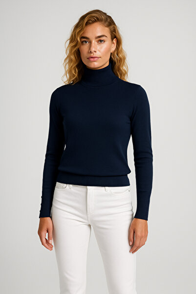 VENA Women's Janna Half Fisherman Sleeve Buttoned Knit Sweater - Navy Blue