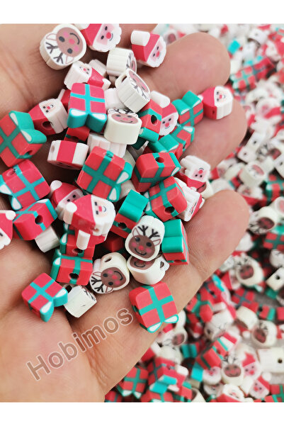 Hobimos 10 Adet Yılbaşı Figürlü Fimo Boncuk Noel Temalı Takı Yapım Boncuğu