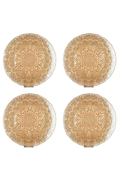 Byblos ✨ Set of 4 glass serving dishes with gold patterns - luxurious brown - multi-purpose (32 cm - 3 cm deep) ✨