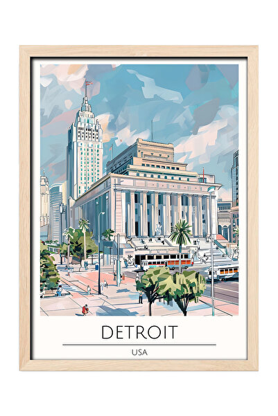 gxe.art DETROIT USA Dekorativna zidna slika sa drvenim okvirom