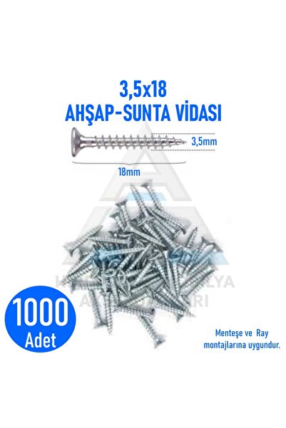 1000 Adet Montaj Vidası 3,5x18 Sunta Vidası MDF Vidası Ahşap Vidası