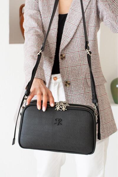 Çanta Trend Polo of Colors Women's Black 5 Compartment Adjustable Long Strap Shoulder Bag Messenger Bag