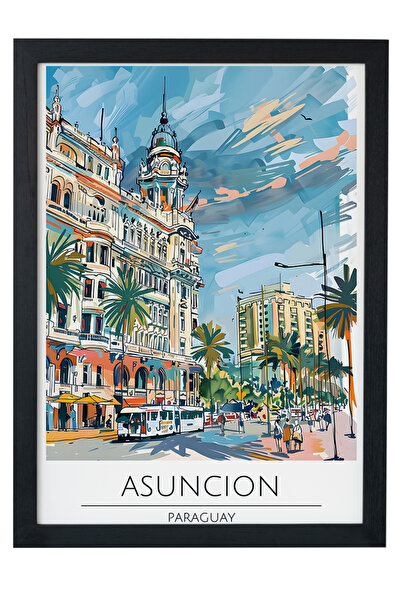 gxe.art Διακοσμητικός πίνακας τοίχου με ξύλινο πλαίσιο ASUNCION PARAGUAY