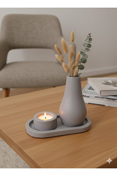 TACTIC Decorative Set of 3 - Minimal Vase and Candle Holder Set |   Stylish Home and Office Decoration Product