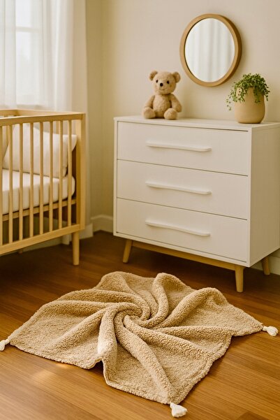 Heianmono Kids Caramel and Cream Color Double-Sided Muslin Sheep Hair Baby Blanket (100X120 cm)