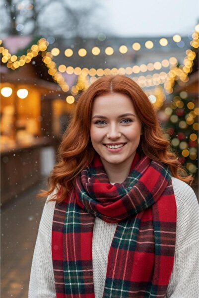 la_hatun Yeşil Ekoseli Yeni Yılbaşı Şal 200x70 Ölçü