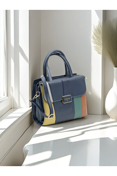 Generic Pastel Color Block PU Leather Handbag – Stylish Women’s Tote with Top Handle & Crossbody Strap