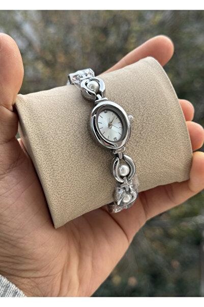 Tulpar New Season Pearl Detailed Cord Oval Case Vintage Women's Wristwatch