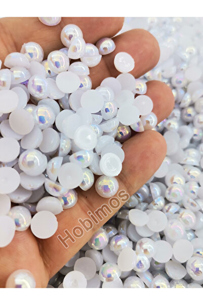 Hobimos 250 Adet 8 mm Lüks Janjanlı Beyaz Renk Deliksiz Yarım İnci Boncuk - Y...