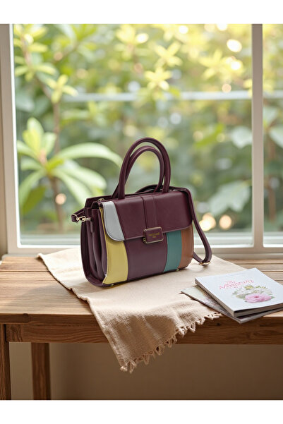 Generic Pastel Color Block PU Leather Handbag – Stylish Women’s Tote with Top Handle & Crossbody Strap