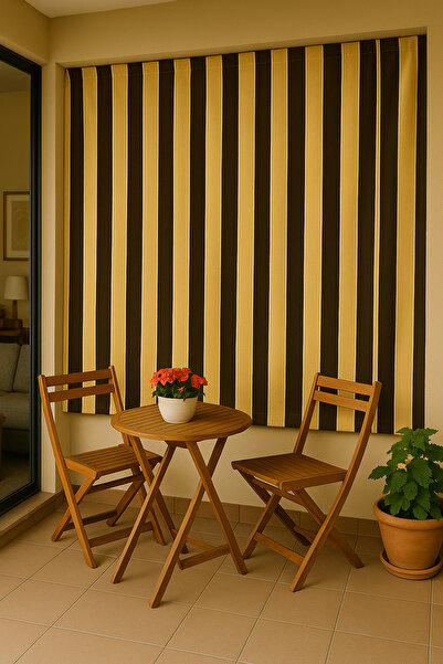 SHY TEKSTİL Kornişli Dış Mekan Branda Balkon Perdesi Bağcıklı Pilesiz Dayanık...