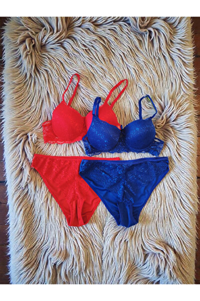 ARN HOMEWEAR Γυναικείο σετ σουτιέν με ενίσχυση, κόκκινο μπλε, 2 τεμαχίων