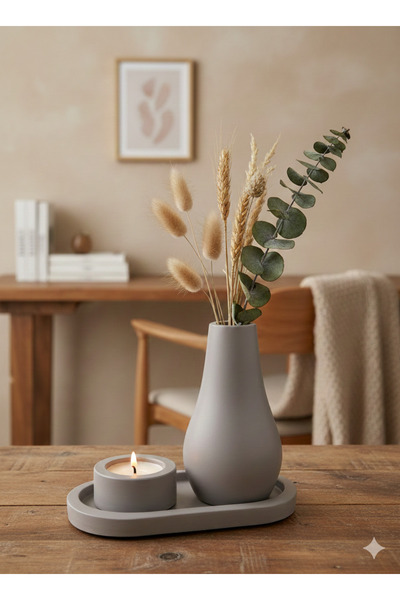 TACTIC Decorative Set of 3 - Minimal Vase and Candle Holder Set | Stylish Home and Office Decoration Product