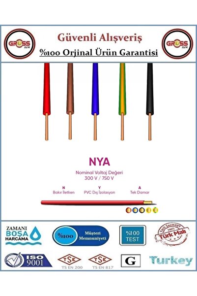 ÖZNUR Tek Damar Nya Kablo - 2,5 mm - Sarı