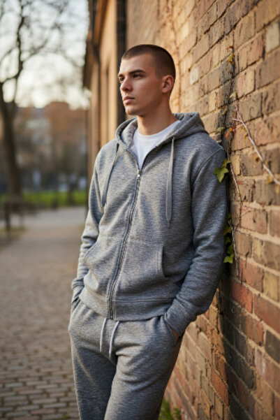 AHMERA Gray Unisex Regular Fit Zippered Hooded Hidden Pockets Transitional Jacket