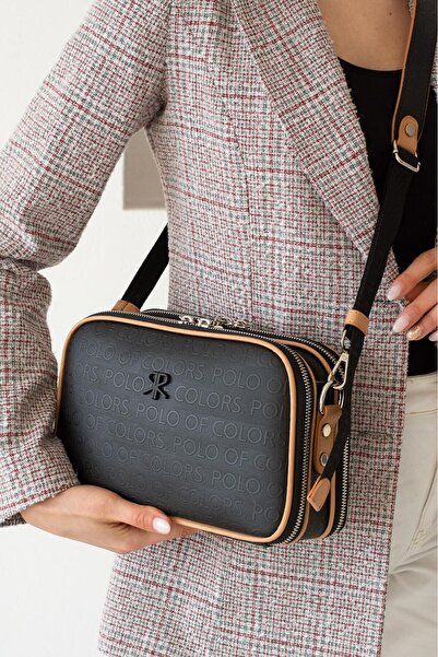 Çanta Trend Women's Black Camel Adjustable Long Strap Crossbody Bag