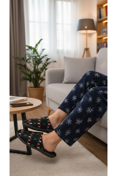 GEZER Plaid Pattern Winter Home Slippers. Guest & Cehi̇z & Winter Home Slippers.