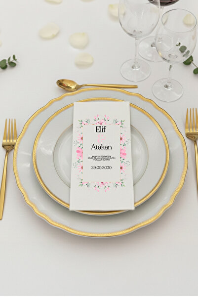 Peçetella Renkli Çelenk Söz Düğün Nişan Peçetesi Isme Özel Baskılı 20'li Pake...