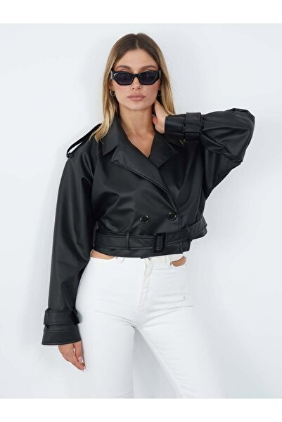 KB Kadın’ca Butik ZARA MODEL SUNİ DERİ KISA KESİM ŞAL YAKA DERİ CEKET