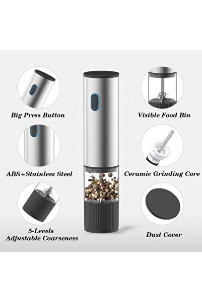 Olsenmark USB Rechargeable Electric Salt & Pepper Grinder Set – LED Light, Adjustable Ceramic Mills, 304 SS