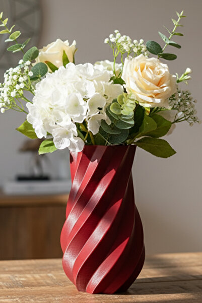 MEK Vază decorativă din plastic cu design spiralat roșu (18x11cm)