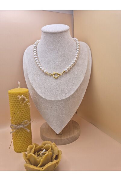 İNCİORA JEWELRY قلادة من اللؤلؤ الطبيعي الأبيض الحقيقي مقاس 8-9 مم مع مشبك قا...