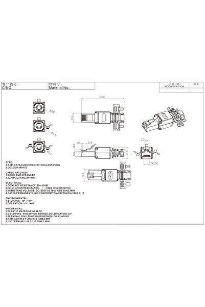 CN RG45 Cat6A + Cat7A UTP Toolless Plug with Fixed Ring