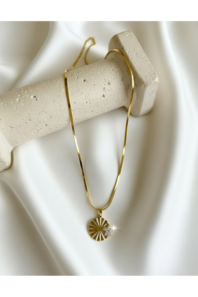 staınless steel Yıldız Detaylı Yuvarlak Gold Kolye