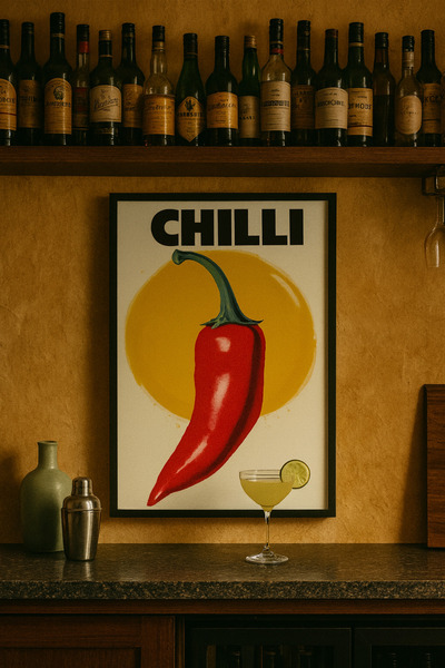 hello solaris Chilli Vibes - Kırmızı Acı Biber Art Deco Poster - Bar&Mutfak D...