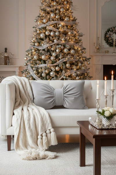 JACA XXL Velvet Fabric Pillow Christmas New Year Party Themed Bowknot Appeara...