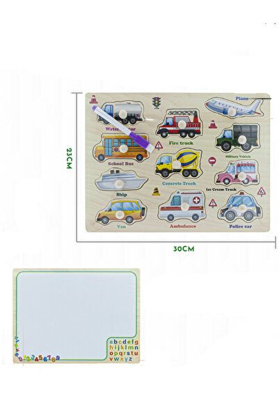 Other أحجية النقل والحيوانات الخشبية مع مقابض + سبورة بيضاء مغناطيسية