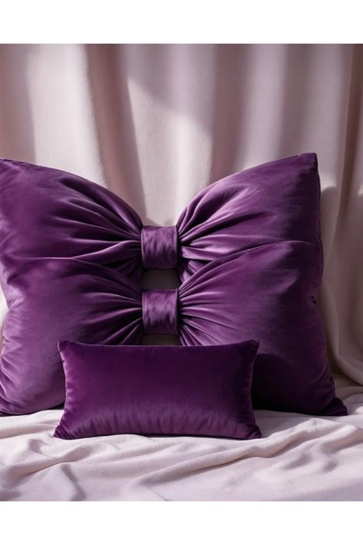 JACA Bowknot Appearance Velvet Fabric Decorative Inner Filled Ribbon Pillow C...
