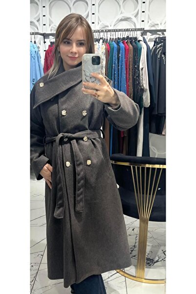 Cardella Premium Quality Long Women's Cashmere Coat |   Stylish Coat with Collar and Button Detailing