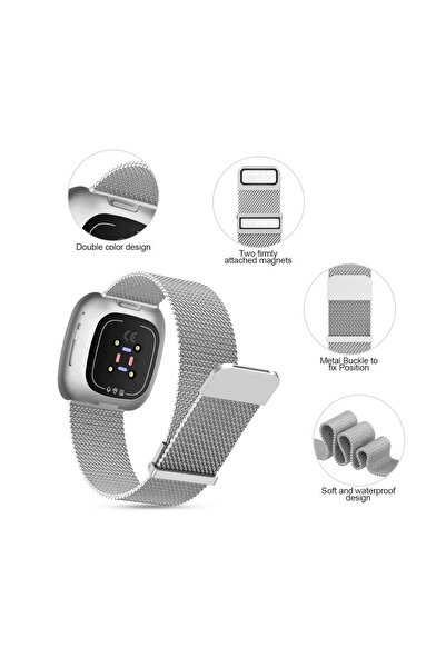 OEM EDIMENS adjustable bracelet compatible with Fitbit Versa 3/Sense, stainless steel, silver color