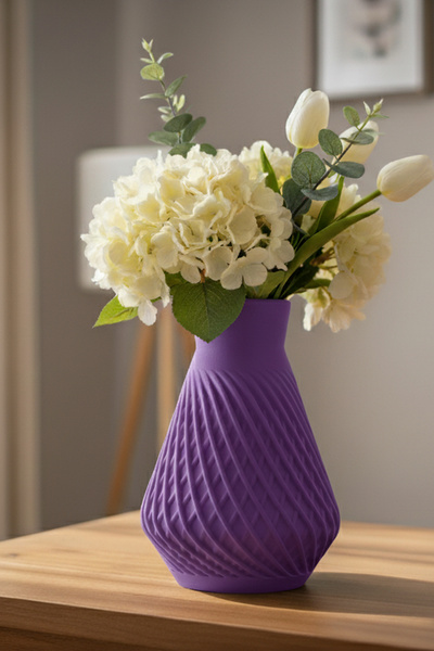 MEK Vază decorativă din plastic cu design spiralat modern violet (20x14cm)