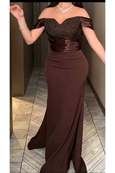 Rima Fashion فستان سهرة حورية البحر بكتفين منسدلين وتطريز لامع