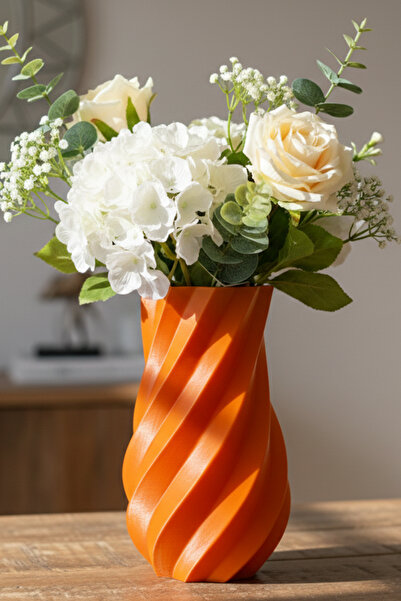 MEK مزهرية بلاستيكية مزخرفة بتصميم حلزوني برتقالي (18×11 سم)