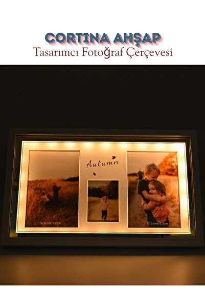TAREZ LED Işıklı Ahşap Beyaz Fotoğraf Çerçevesi 34 x 21 – Aydınlatmalı Dekora...