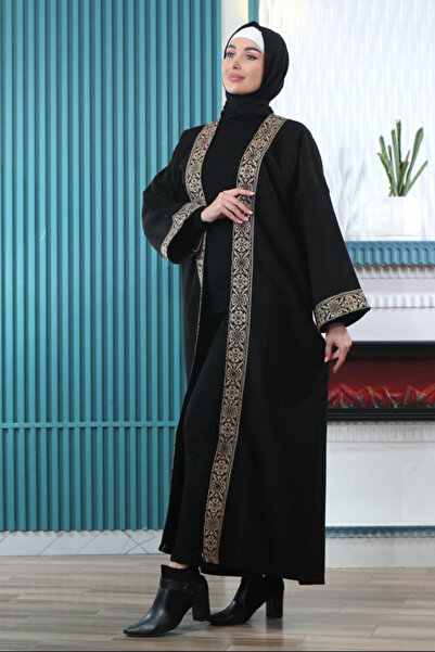 RiqqaStyle Winter abaya with colorful embroidery - beige