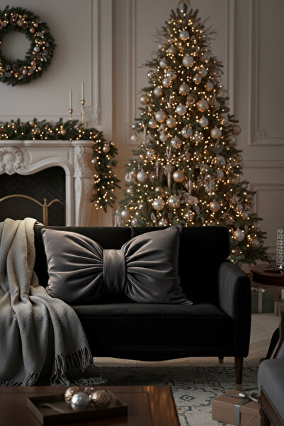 JACA XXL Velvet Fabric Pillow Christmas New Year Party Themed Bowknot Appearance Decorative Throw Pillow Set