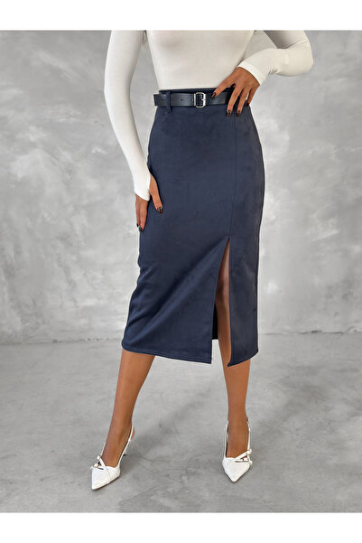 MİSPİER Slit Suede Skirt with Belt