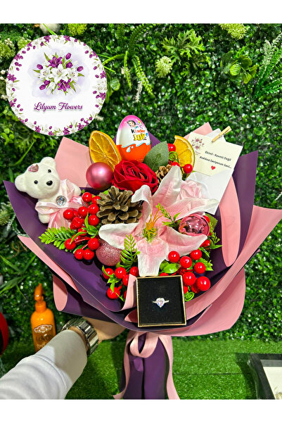 Lilyum Flowers Kokinalı Yüzüklü Yapay Çiçek Buketi - Sevgiliye/Eşe Yılbaşı He...
