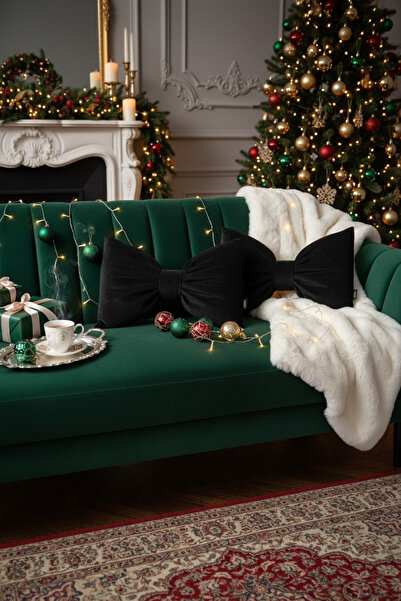 JACA مجموعة من وسادتين مزينة بفيونكة من القماش المخملي لحفلات عيد الميلاد (قطعتان)