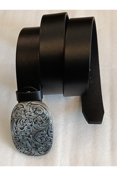 Butik Tülin Unisex Authentic Genuine Cowhide Leather Black Patterned Silver C...