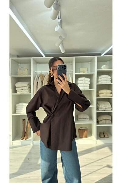 LUUNA STORE Flora Inner-Fastened Poplin Shirt - Brown