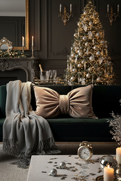 JACA Set de perne decorative din țesătură de catifea XXL, cu aspect de fundă ...